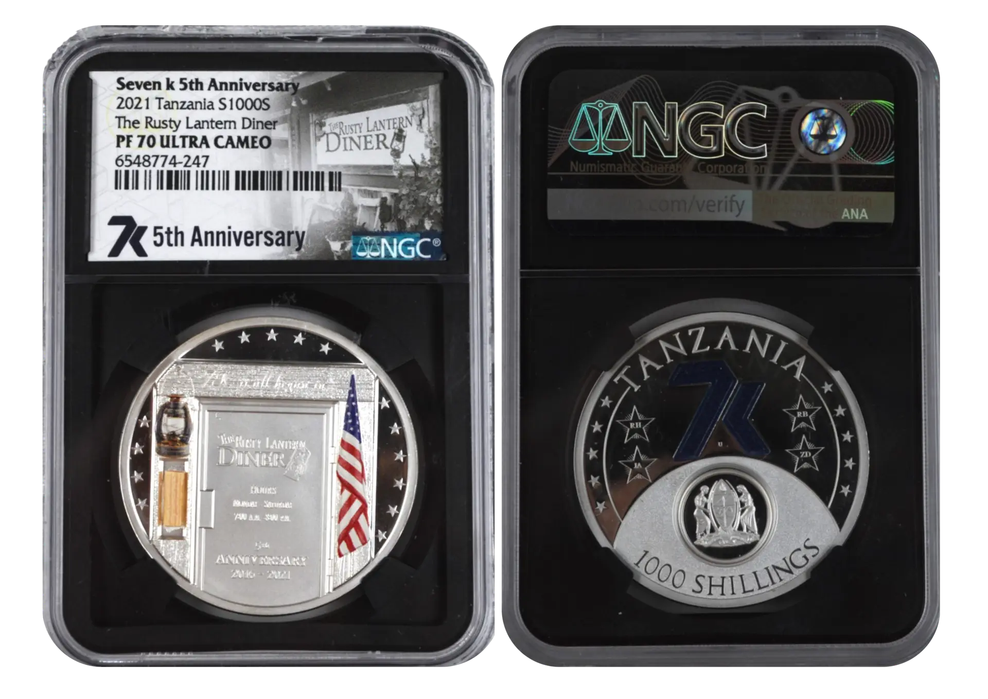2021 Tanzania 1000 Shillings (S1000S) The Rusty Lantern Diner Seven k Metals 5th Anniversary