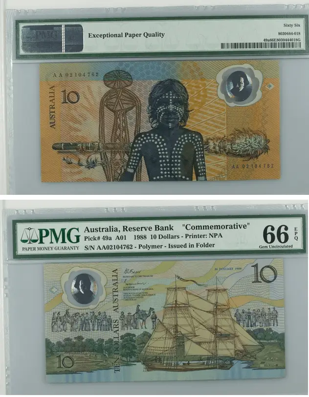 Australia, Reserve Bank "Commemorative", 10 Dollars A01 1988 - Printer: NPA
